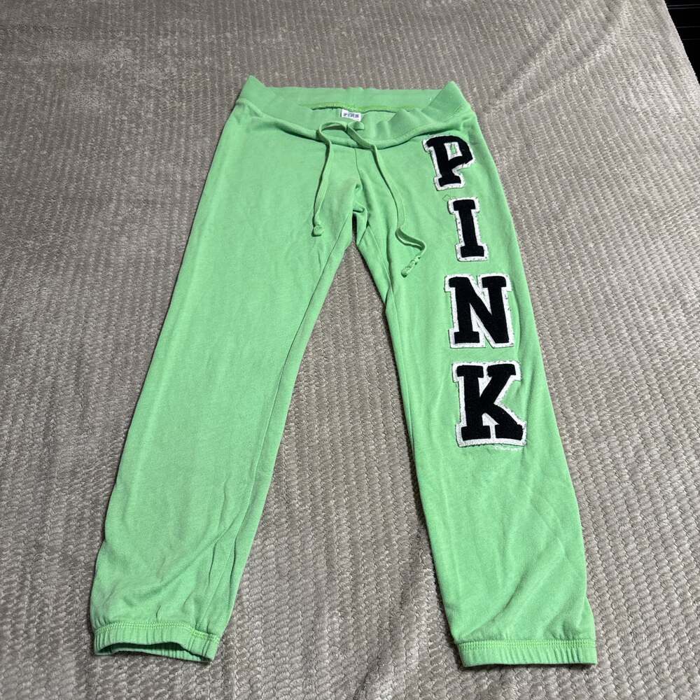 Victoria's Secret PINK Green Sweatpants with Pink Spellout Logo